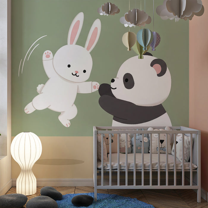 Barntapet | Roliga panda och lekfull kanin