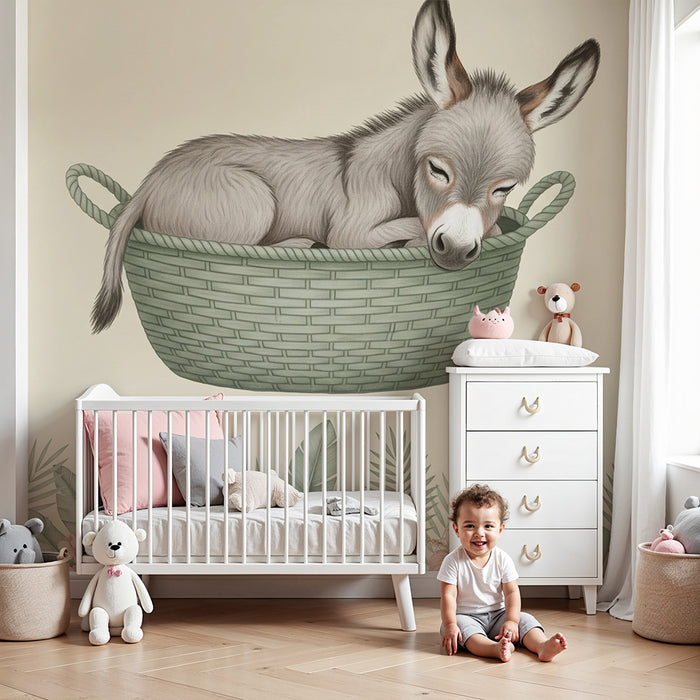 Barntapet | Sovande åsna i en korg
