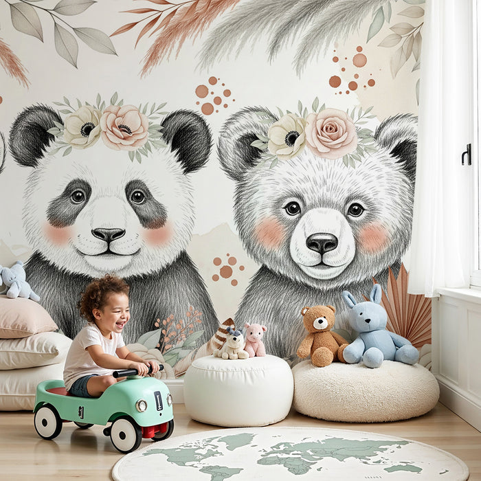 Barntapet | Bedårande djur med beige och terrakotta kronor