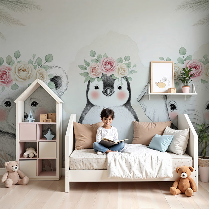 Barntapet | Bedårande djur med blommor