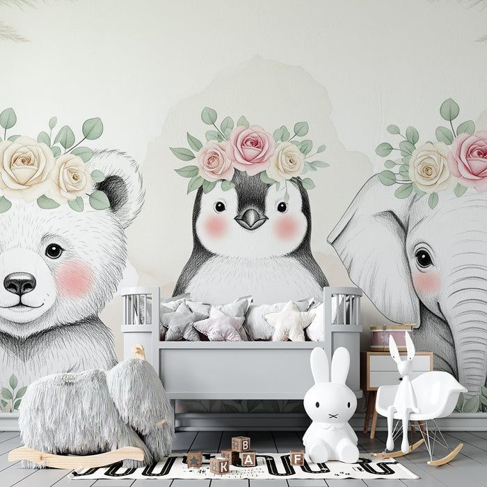 Barntapet | Bedårande djur med blommor