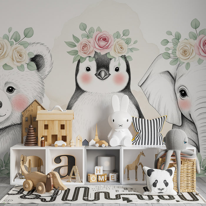 Barntapet | Bedårande djur med blommor