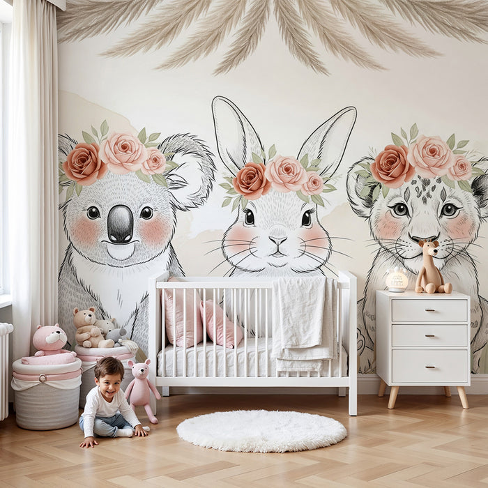 Barntapet | Djur med blomsterkransar