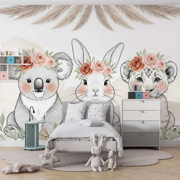 Barntapet | Djur med blomsterkransar