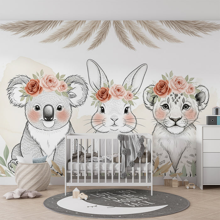 Barntapet | Djur med blomsterkransar