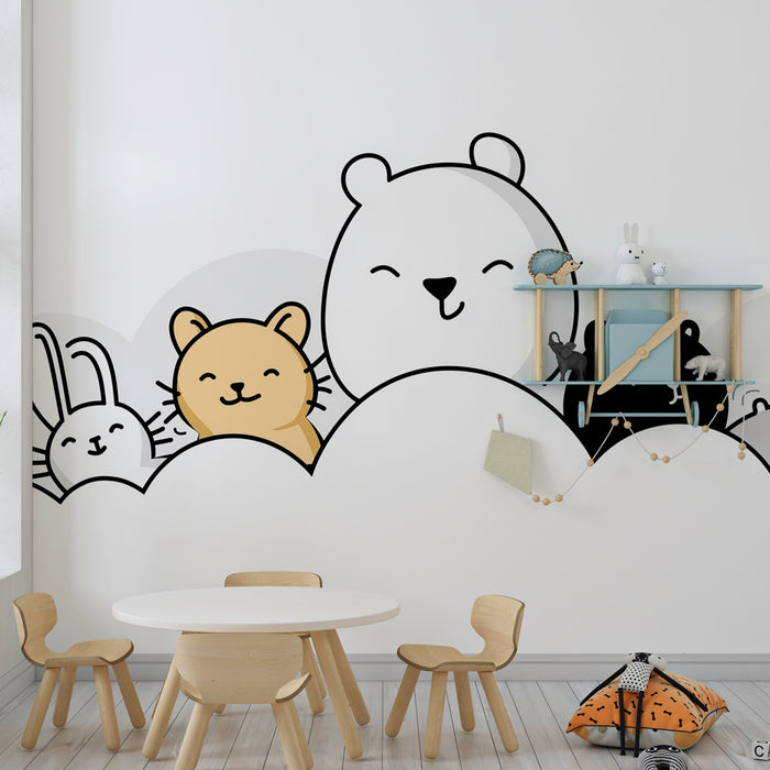 Papier peint chambre bébé | Animaux dans les nuages