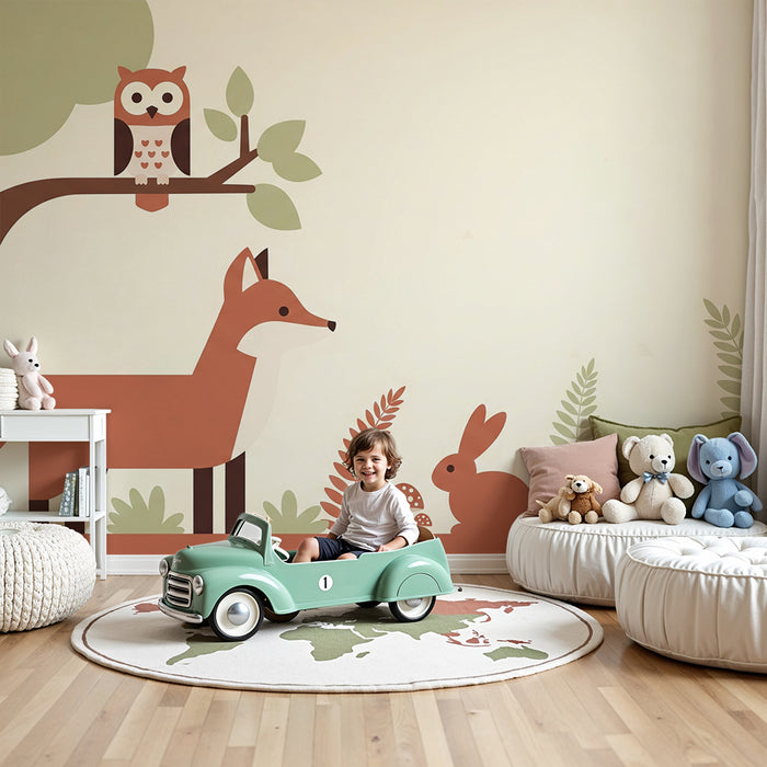 Barntapet | Skogsdjur med räv, uggla och kanin