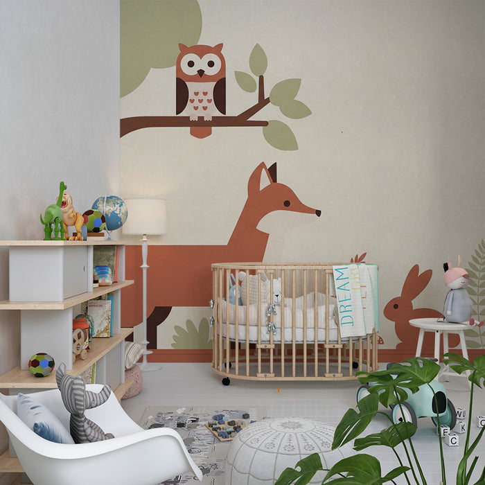 Barntapet | Skogsdjur med räv, uggla och kanin