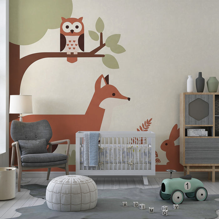 Barntapet | Skogsdjur med räv, uggla och kanin