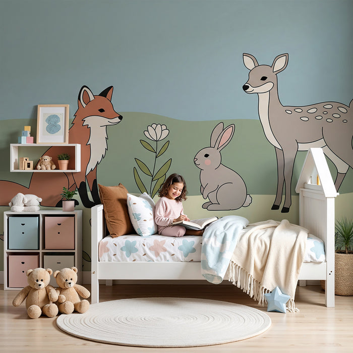 Barntapet | Skogsdjur med räv, kanin och rådjur