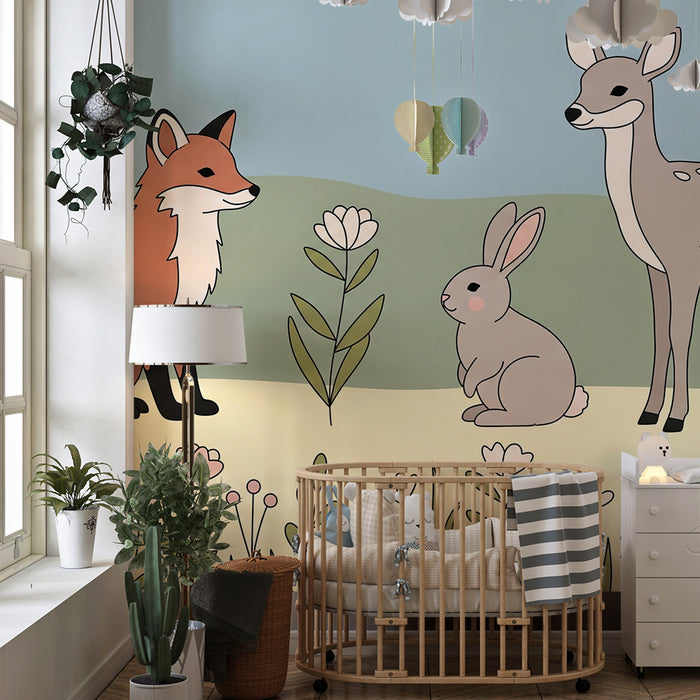 Barntapet | Skogsdjur med räv, kanin och rådjur