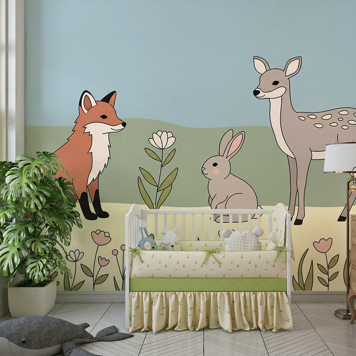Barntapet | Skogsdjur med räv, kanin och rådjur