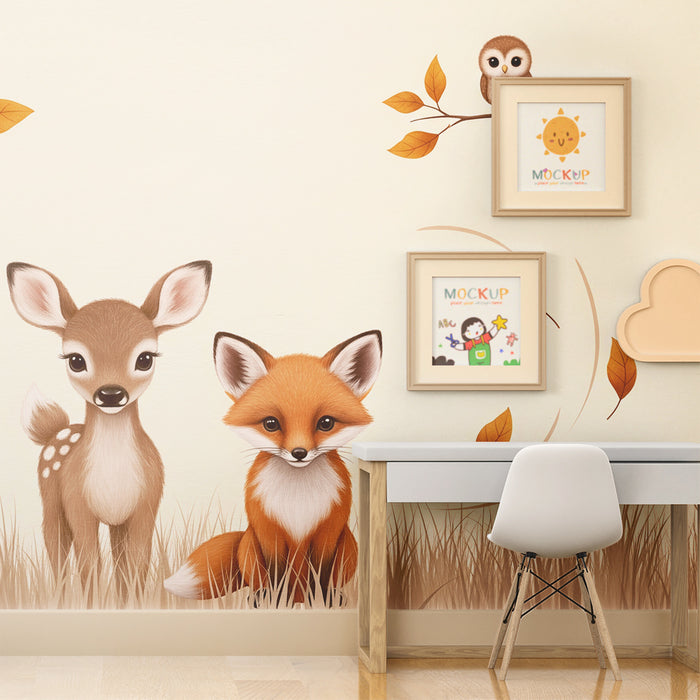 Barntapet | Skogsdjur med en bock och en räv