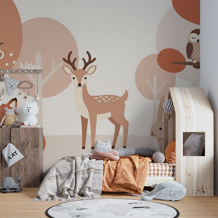 Babykamer behang | Bosdieren in zachte tinten
