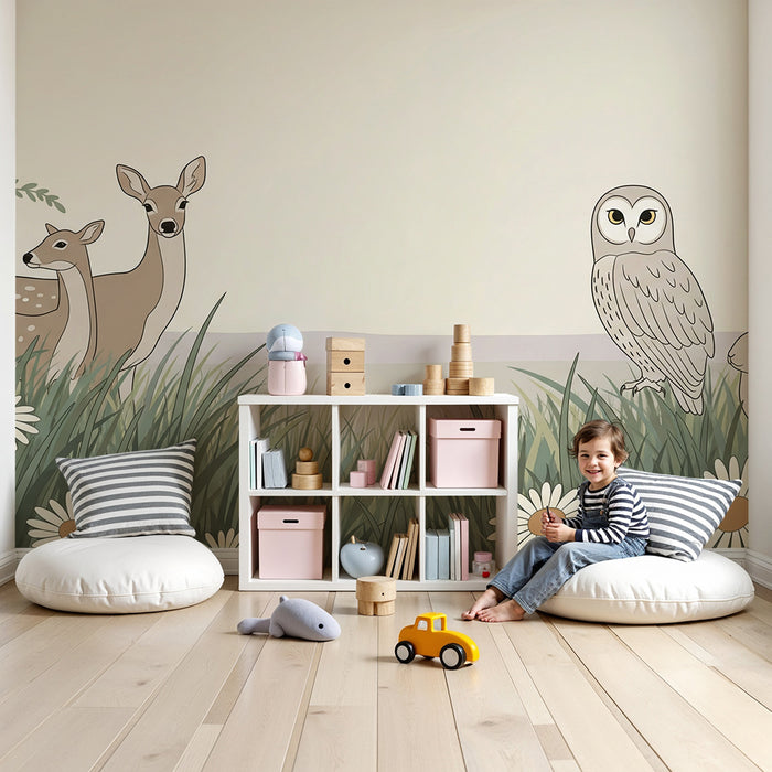 Barntapet | Skogsdjur i en äng av prästkragar