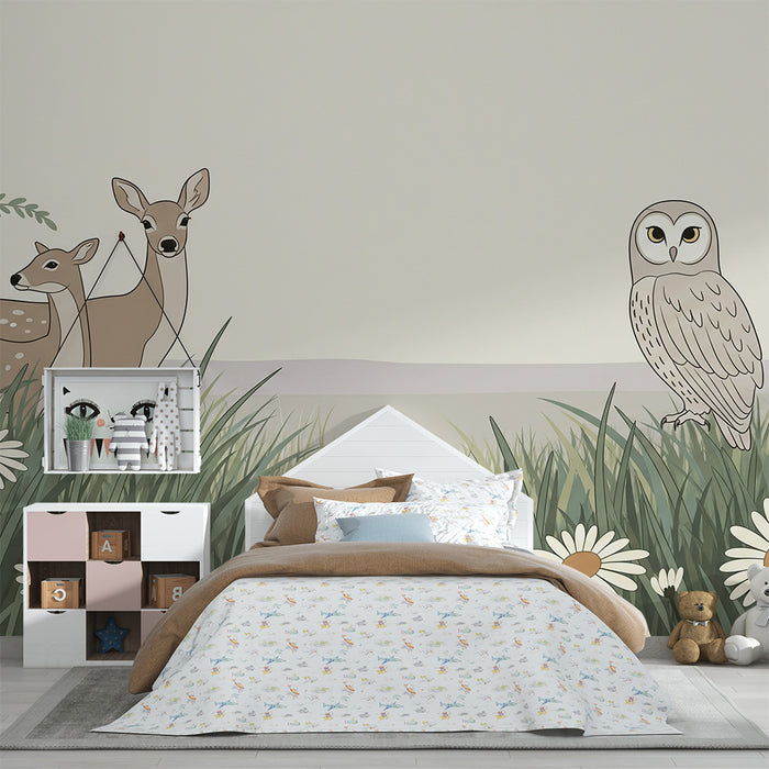 Barntapet | Skogsdjur i en äng av prästkragar