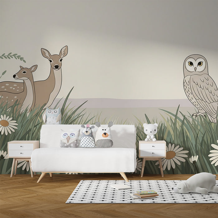 Barntapet | Skogsdjur i en äng av prästkragar