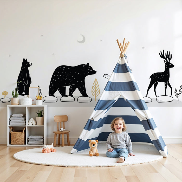 Lastenhuoneen tapetti | Metsän eläimet siluetteina