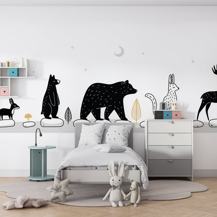 Lastenhuoneen tapetti | Metsän eläimet siluetteina