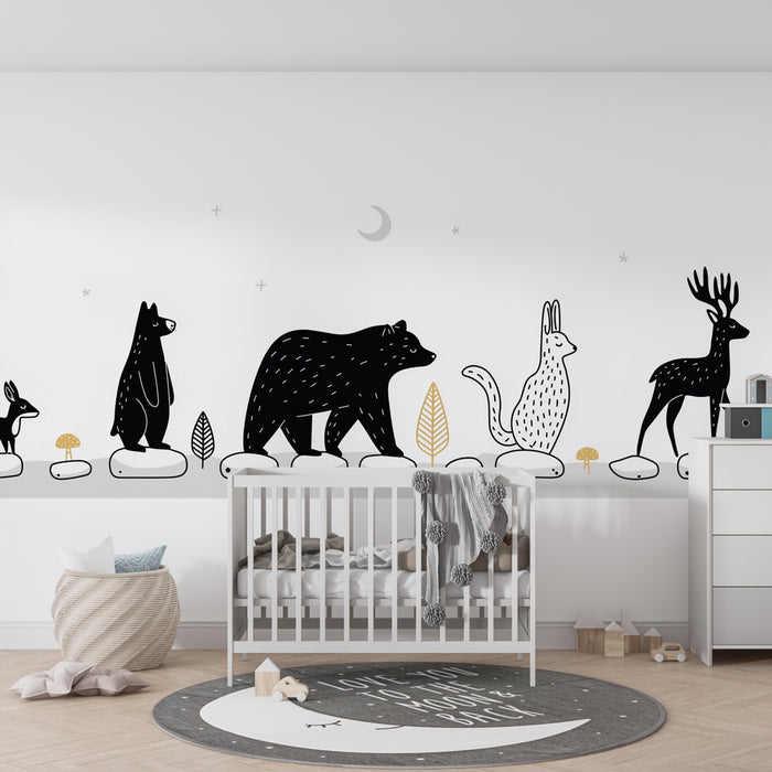 Lastenhuoneen tapetti | Metsän eläimet siluetteina