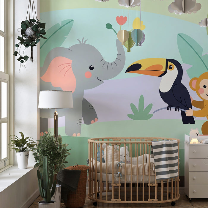 Barntapet | Djungeldjur med elefant, tukan och apa