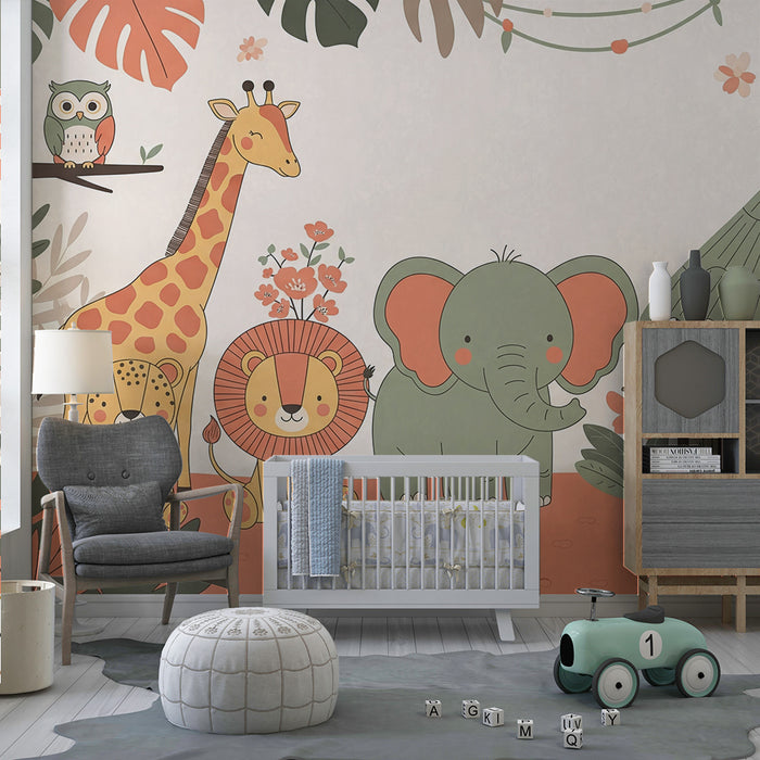 Barntapet | Djungeldjur med giraff, elefant och lejon