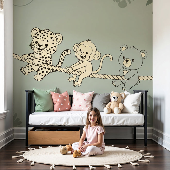 Papier peint chambre bébé | Animaux de la jungle en harmonie