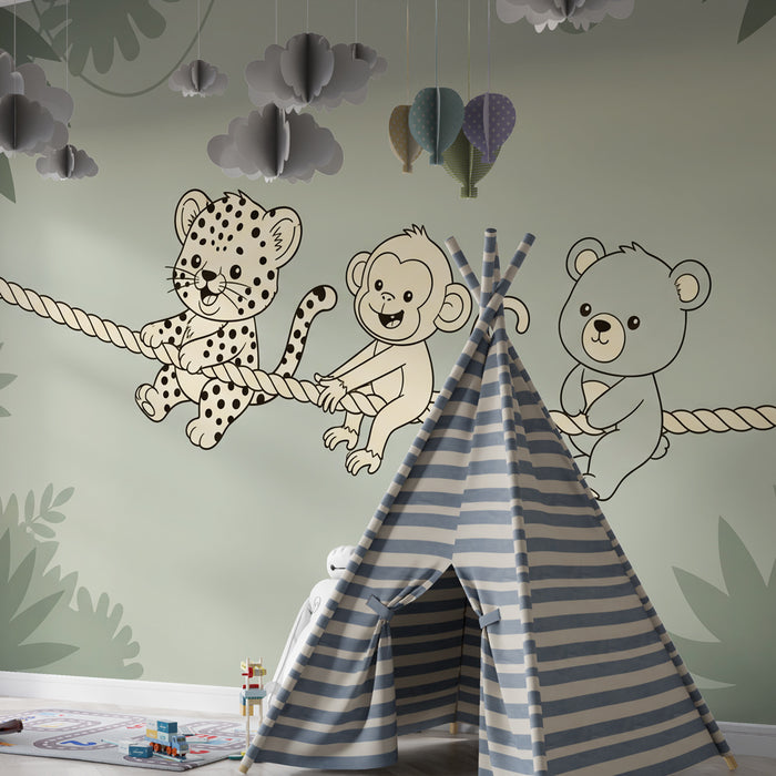 Papier peint chambre bébé | Animaux de la jungle en harmonie