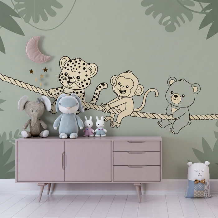 Papier peint chambre bébé | Animaux de la jungle en harmonie