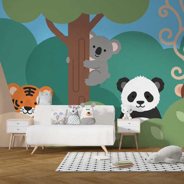 Nursery room wallpaper | Lõbus džungli loomad