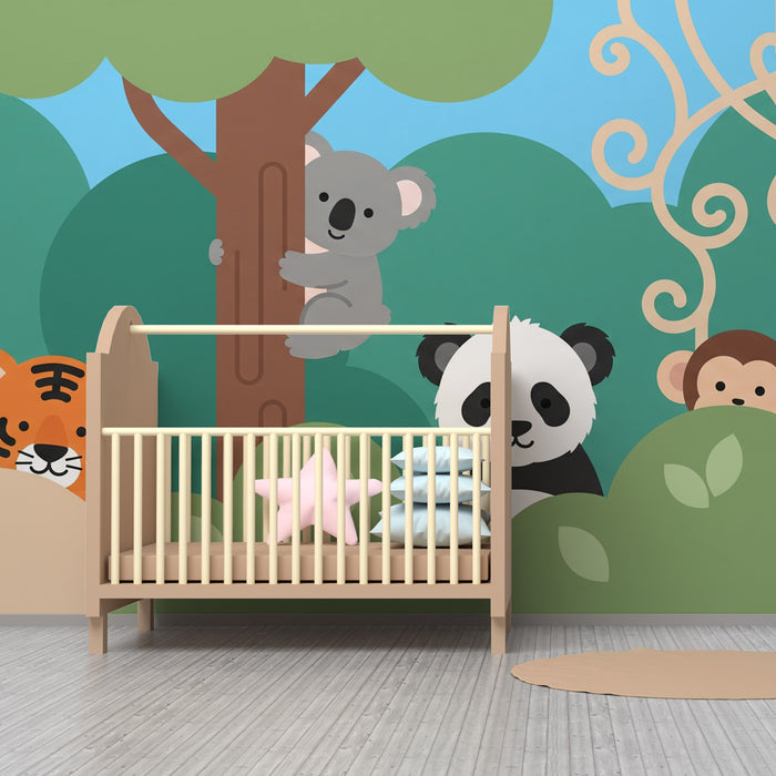Nursery room wallpaper | Lõbus džungli loomad