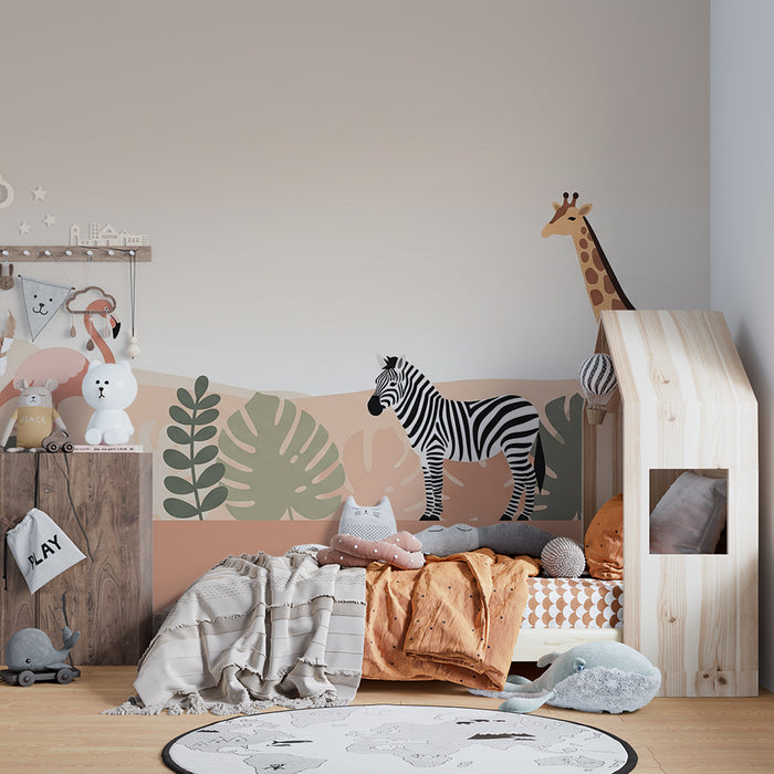 Barntapet | Savannens djur med flamingo, zebra och giraff