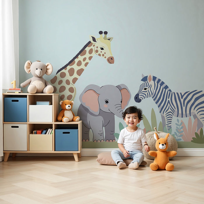 Barntapet | Savannens djur med giraff, elefant och zebra