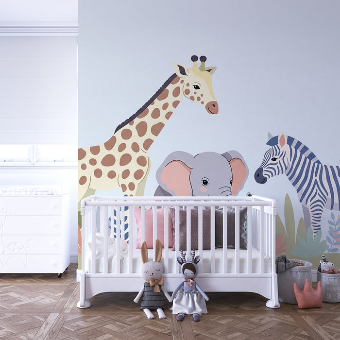 Barntapet | Savannens djur med giraff, elefant och zebra