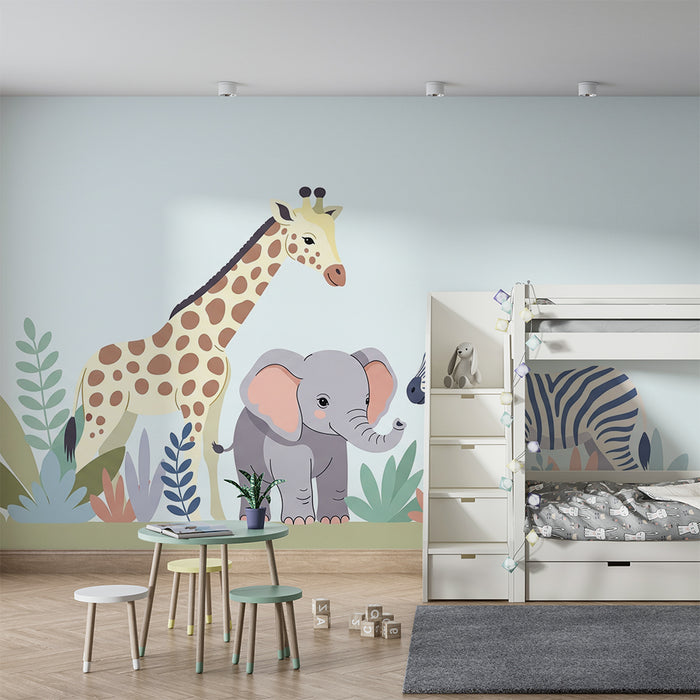 Barntapet | Savannens djur med giraff, elefant och zebra