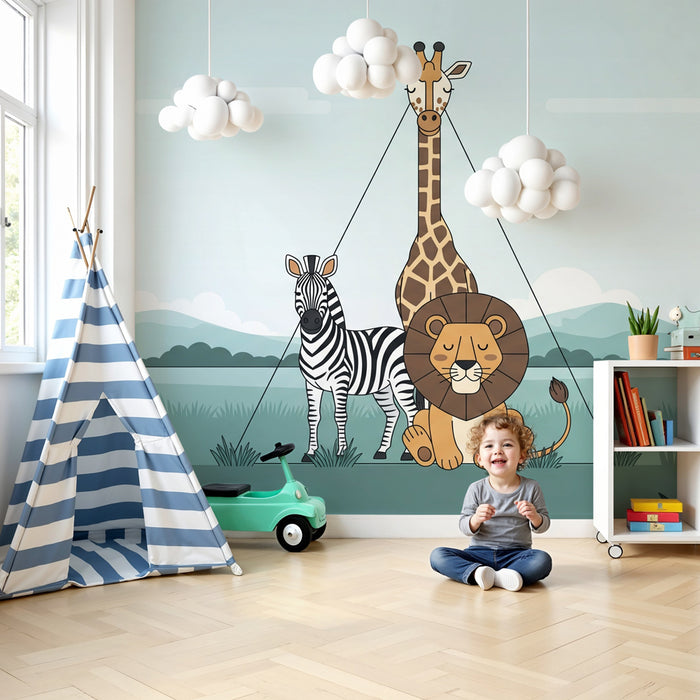 Papel de parede quarto bebê | Ήρεμα άγρια ​​ζώα της σαβάνας