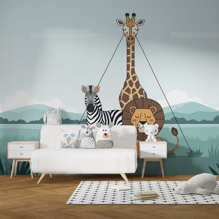 Papel de parede quarto bebê | Ήρεμα άγρια ​​ζώα της σαβάνας
