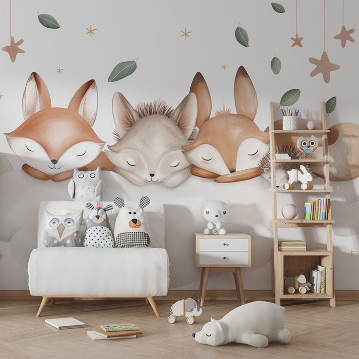 Barntapet | Sovande djur på ett moln med delikata löv