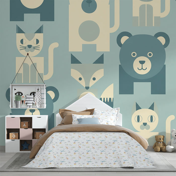 Barntapet | Färgglada geometriska djur för en lekfull atmosfär