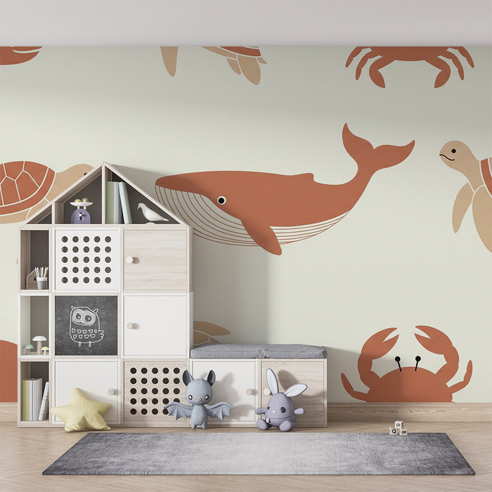 Lastenhuoneen tapetti | Lempeissä sävyissä olevia merieläimiä rauhoittavaan tunnelmaan