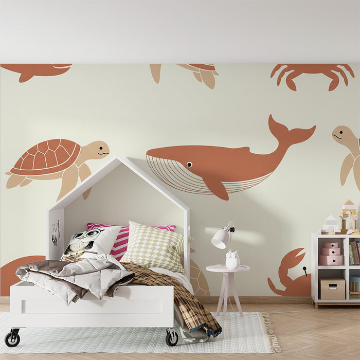Lastenhuoneen tapetti | Lempeissä sävyissä olevia merieläimiä rauhoittavaan tunnelmaan