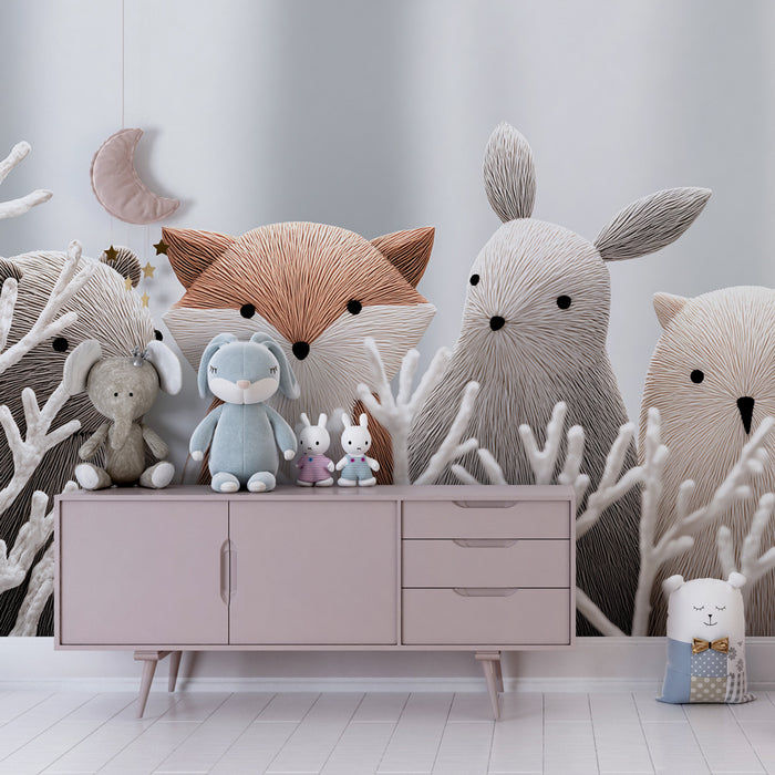 Papel de parede quarto bebê | Animais fofos no coração da floresta