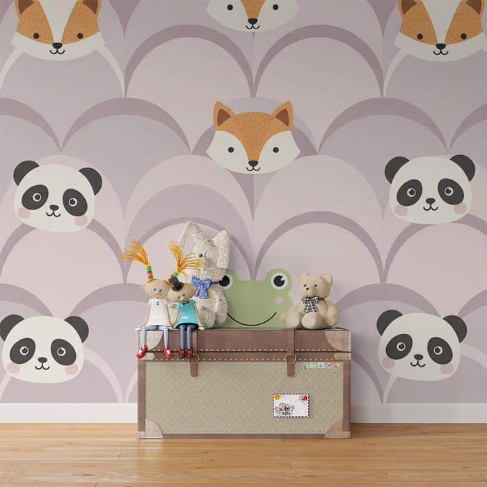 **Sovrums tapet för baby | Söta djur med groda, panda och räv**