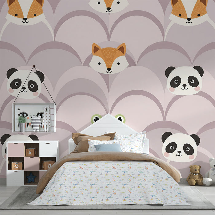 **Sovrums tapet för baby | Söta djur med groda, panda och räv**