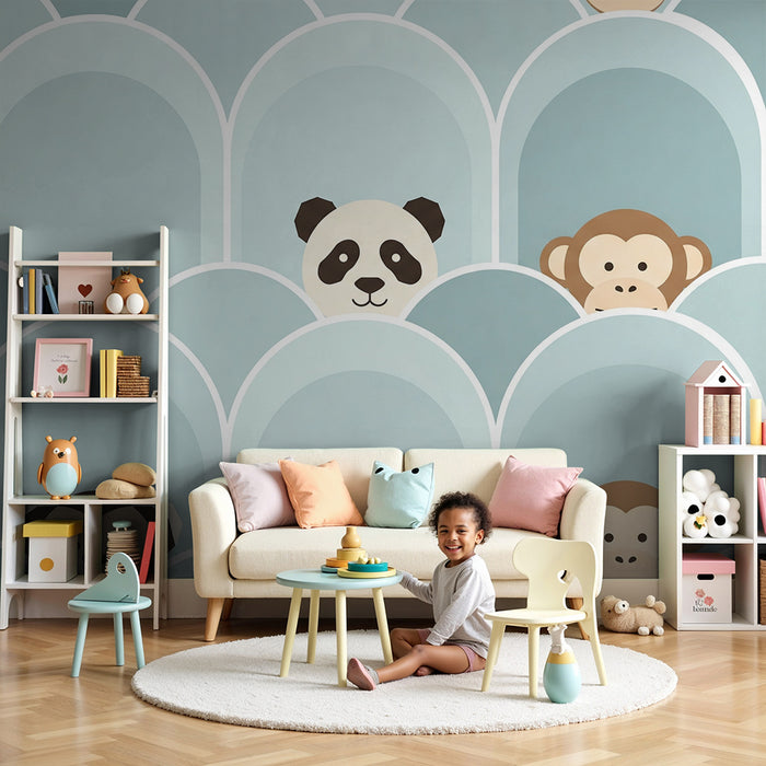 Nursery room wallpaper | Cute animals hidden in soft shapes
