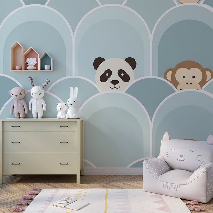Nursery room wallpaper | Cute animals hidden in soft shapes