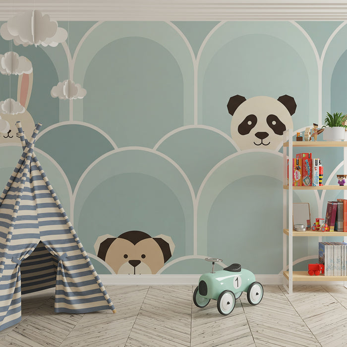 Nursery room wallpaper | Cute animals hidden in soft shapes
