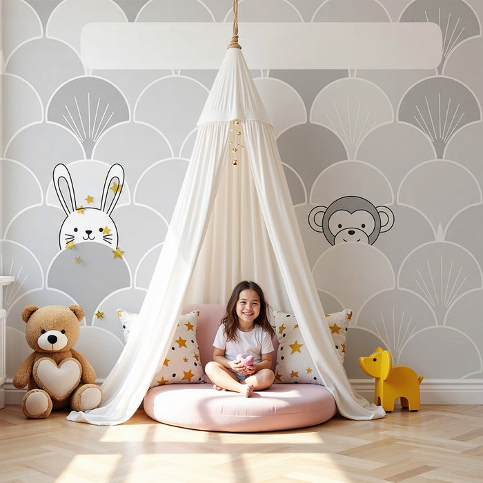 Papier peint chambre bébé | Animaux mignons cachés dans des motifs doux