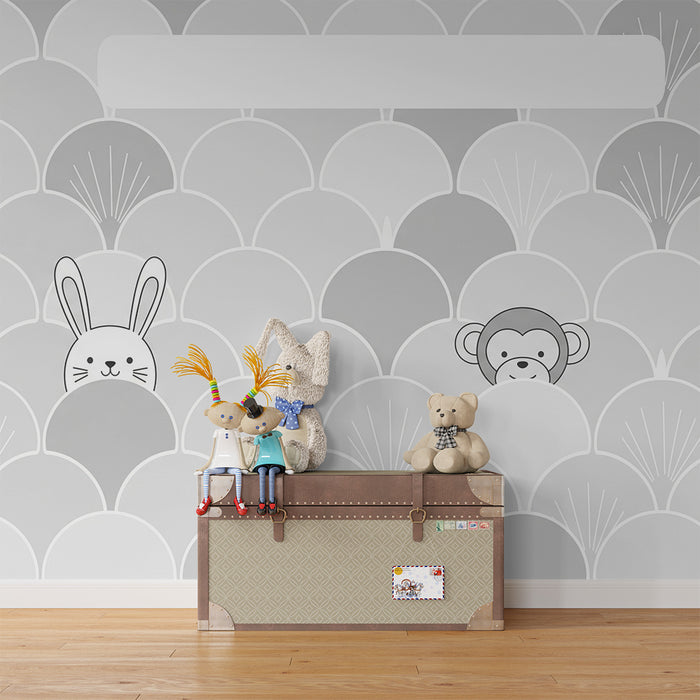 Papier peint chambre bébé | Animaux mignons cachés dans des motifs doux