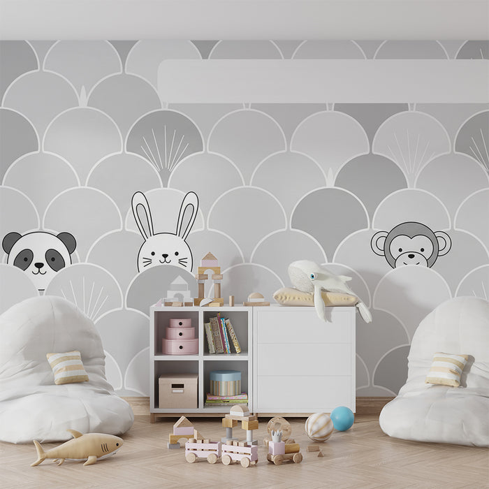 Papier peint chambre bébé | Animaux mignons cachés dans des motifs doux